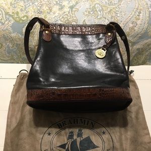 Brahmin Classic Croc Leather Trim Handbag